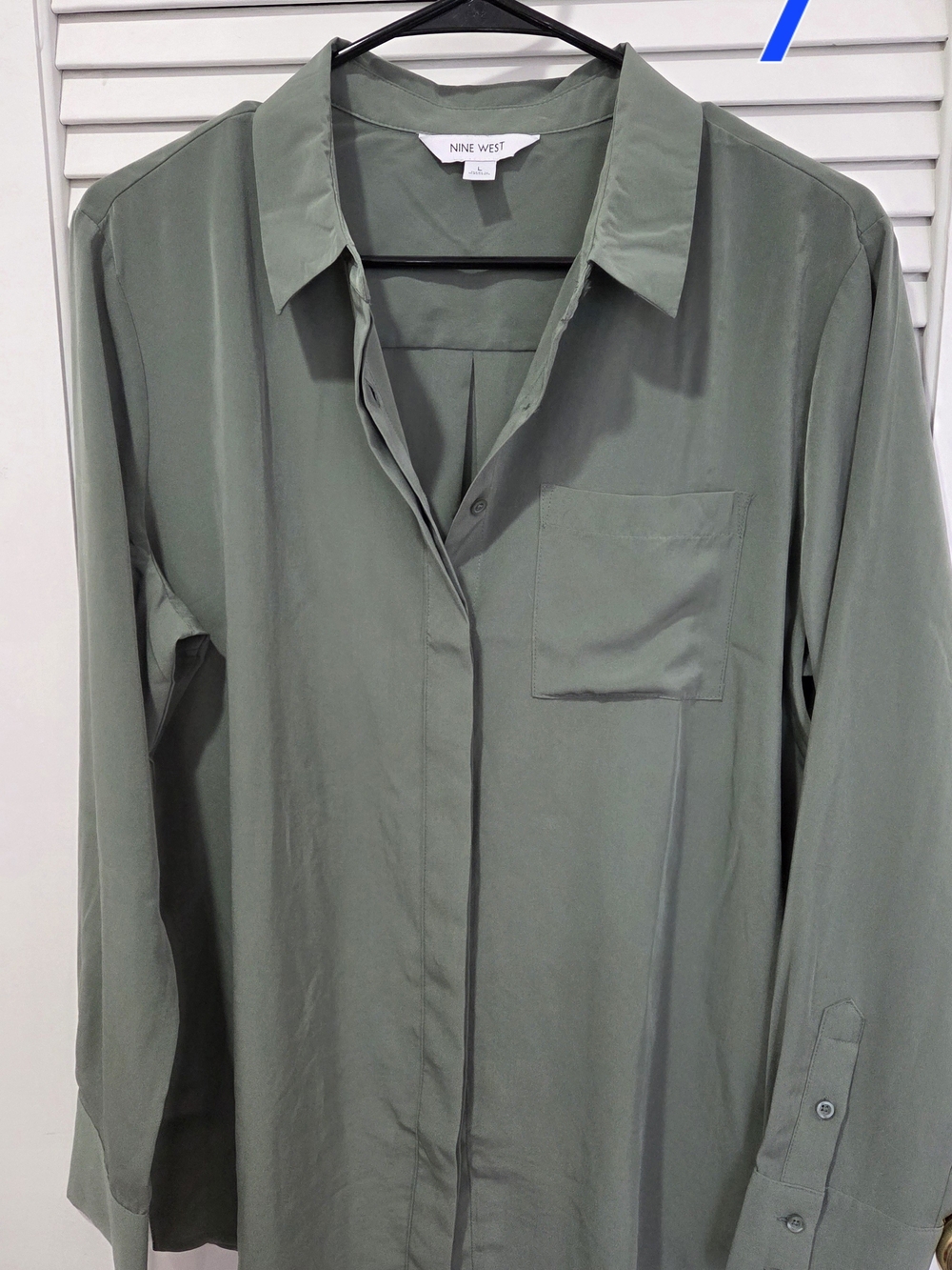 Nine West Olive Green Button-Front Blouse